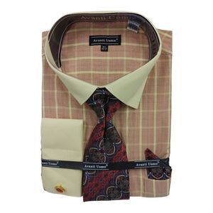 MEN'S AVANTI UOMO RED GLEN PLAID PATTERN WITH SOLID COLLAR & FRENCH CUFFS DN107M